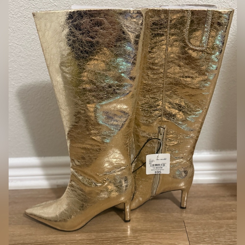 WORTHINGTON PLEASANT GOLD FOIL STILETTO KNEE HIGH BOOTS 7.5 - Picture 5 of 11